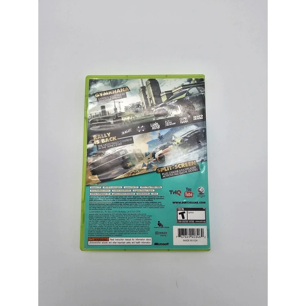 Dirt 3 (Microsoft Xbox 360, 2011) CIB Complete with Manual Racing Game